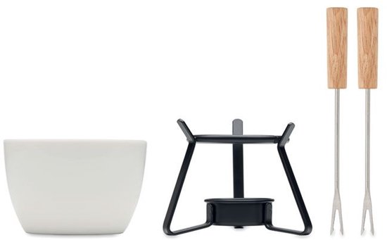 KASE Keramische Fondueset - Voor waxinelichtjes - Met 2 vorkjes - 240ml - Kaas fondue - Chocolade fondue - Fonduepan - Wit — cadeau in Kookcadeaus - foto 4