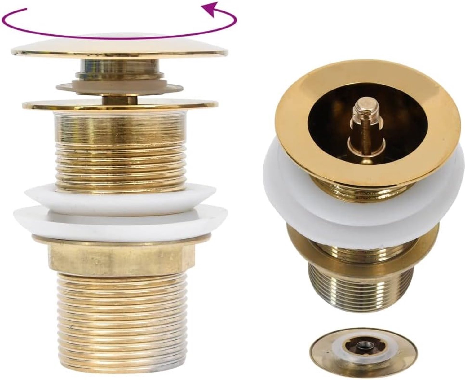 Afvoergarnituur wastafel zonder overloop goud, 1 1/4 inch afvoerventiel voor badkamer, pop-up ventiel van zink en messing, universele afvoerstop