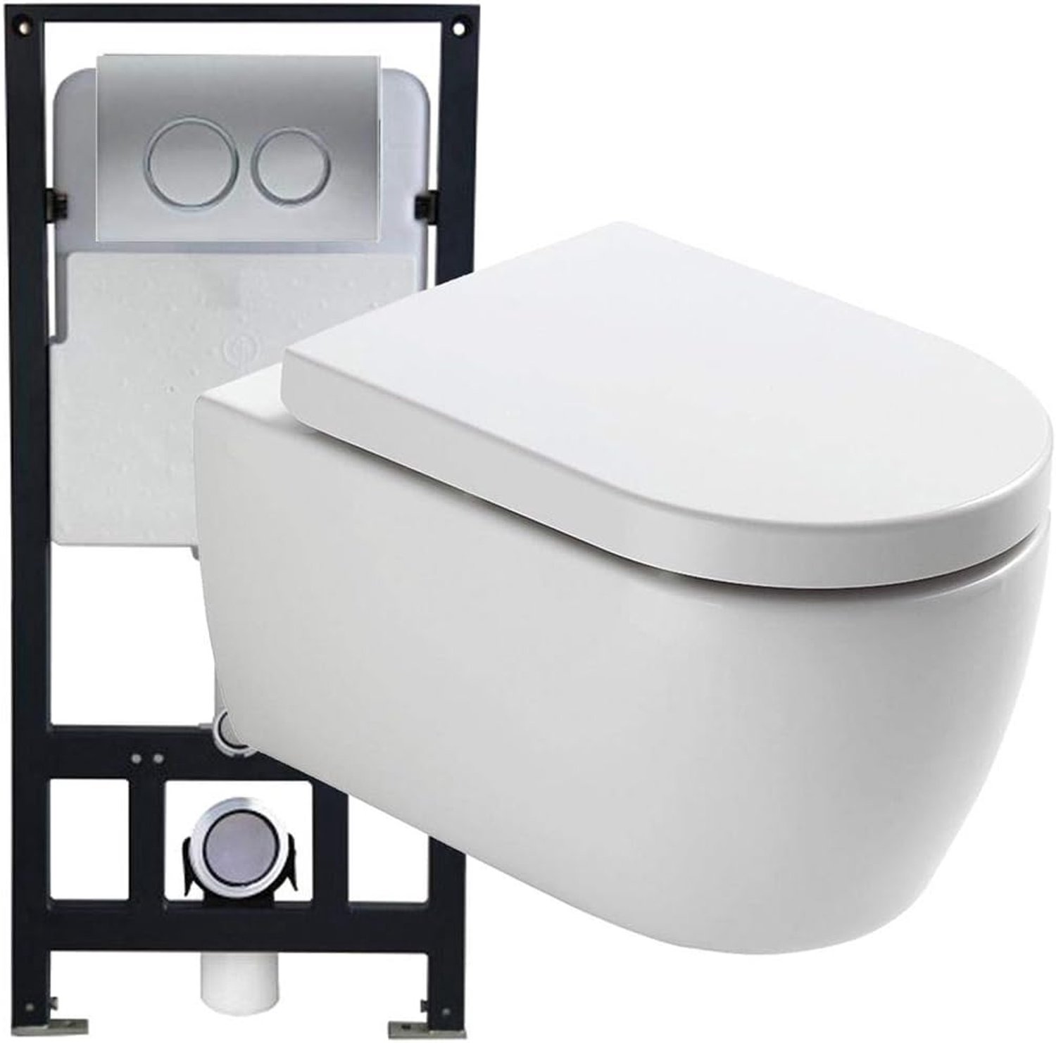 Zwevend toilet voordeelset 1: NT2038 - en steunframe G3004A met ontgrendelingsplaat, Trekkerplaat:Model 4111 satijn