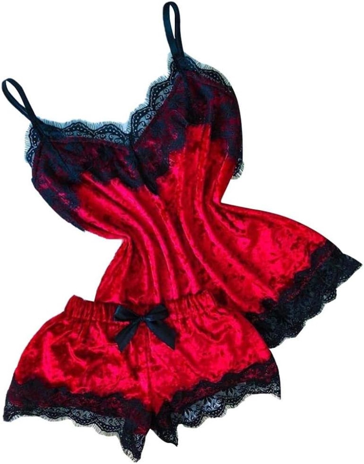 & cosplay voor volwassenen Dames Sexy Lingerie Hemdje Shorts V-hals Tops Pyjama Pyjama Dames Sexy Lingerie Sets-Rojo_XL