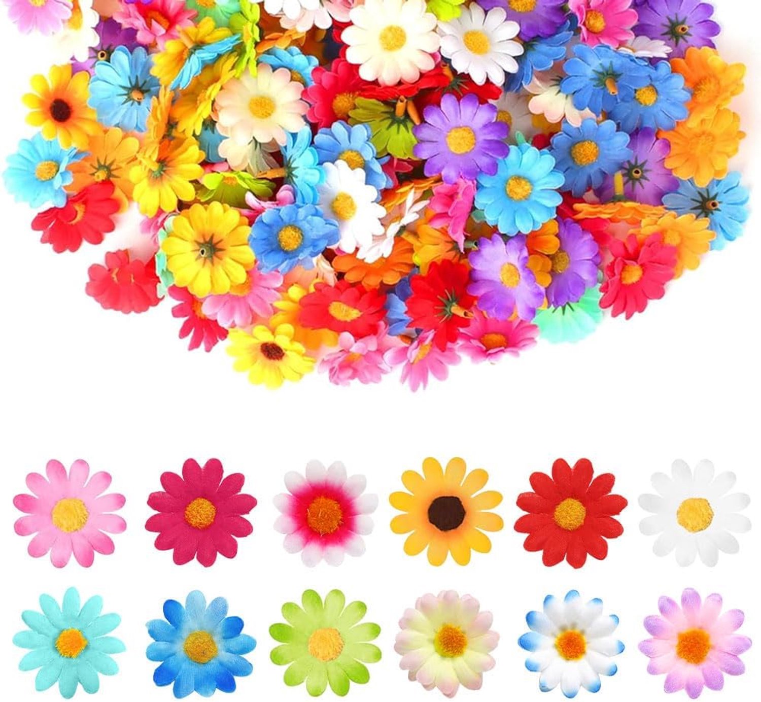 Kunstbloemen, meerkleurig, zijde, kunstbloemen, capitules, madeliefjes voor doe-het-zelf scrapbooking, bruiloft