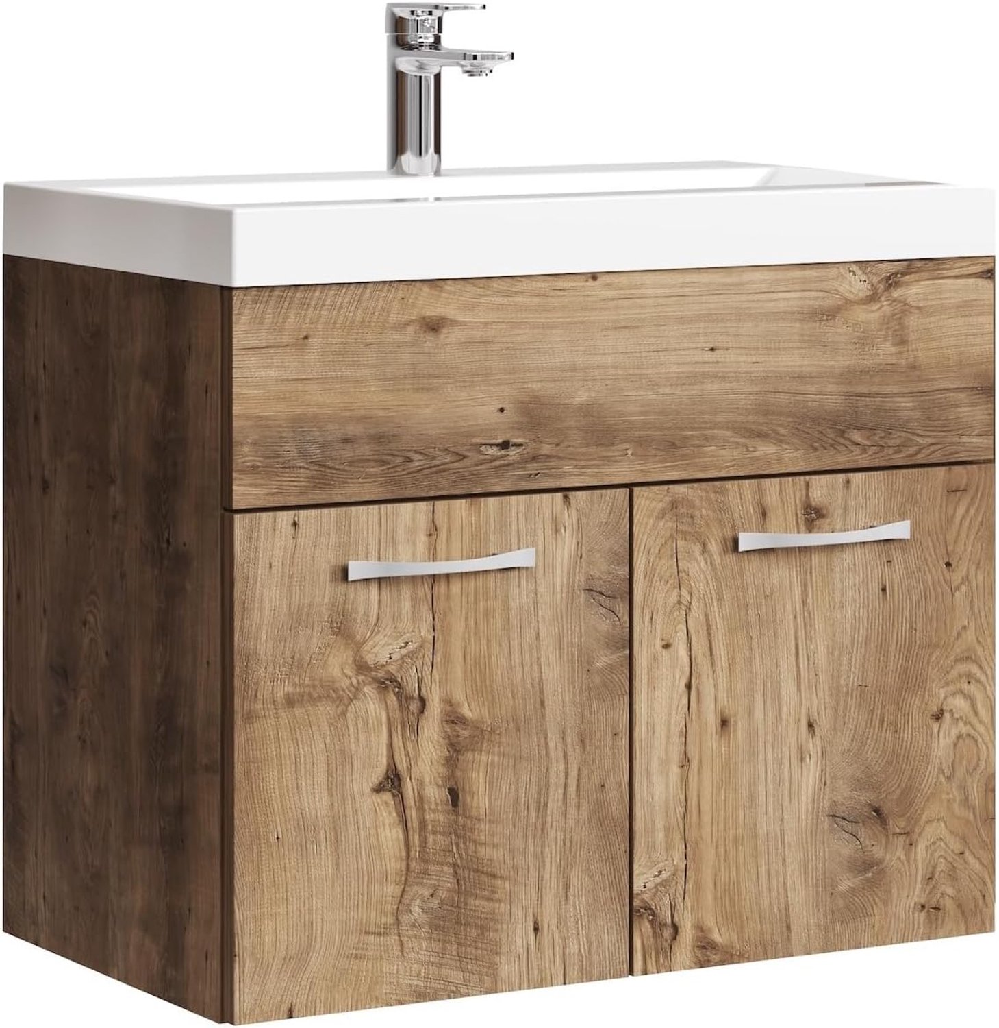 Badkamermeubel Montreal 01, set, 60 cm, wastafel, bruin eiken, onderkast, wastafel, meubel