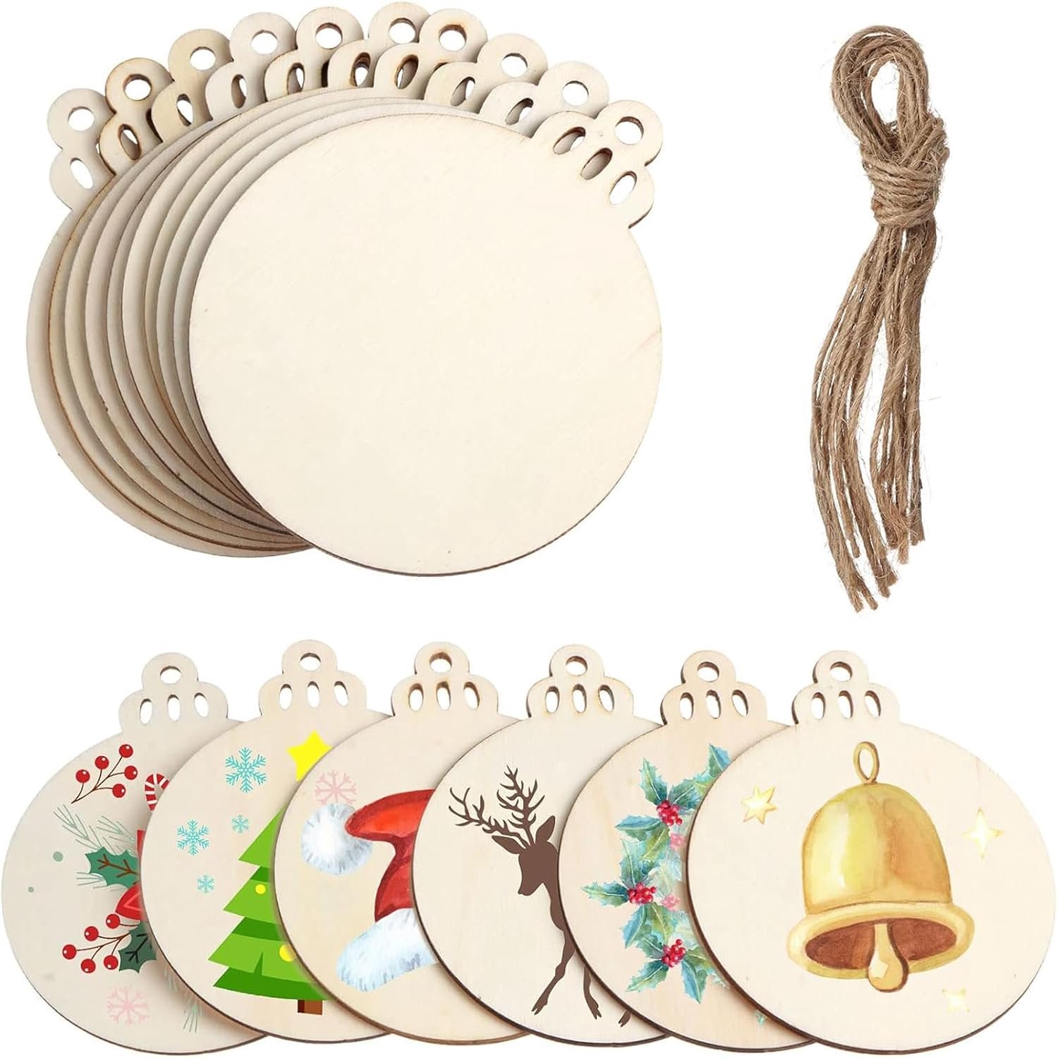 30Pcs Natuurlijke Hout Plakjes Houten Ronde Baubles Blank Opknoping Hout Kerstboom Opknoping Ornamenten Voor Diy Ambachten Kerstboom Decoraties