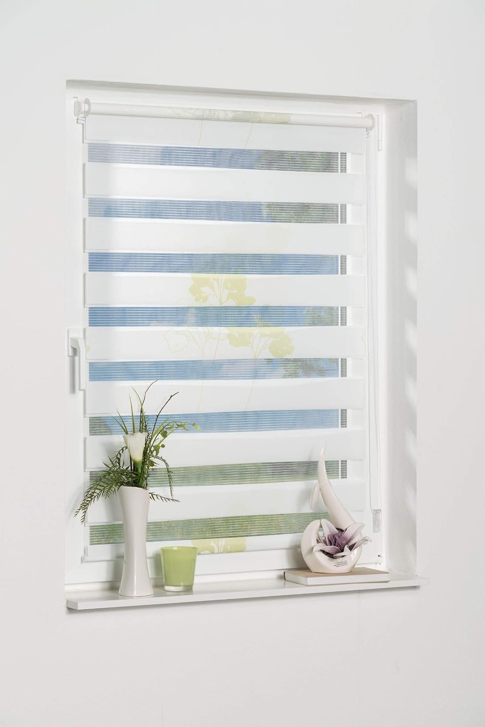 Klemmfix dubbel rolgordijn Denia zonder boren groen 45 x 150 cm (B x L) Design: bloem