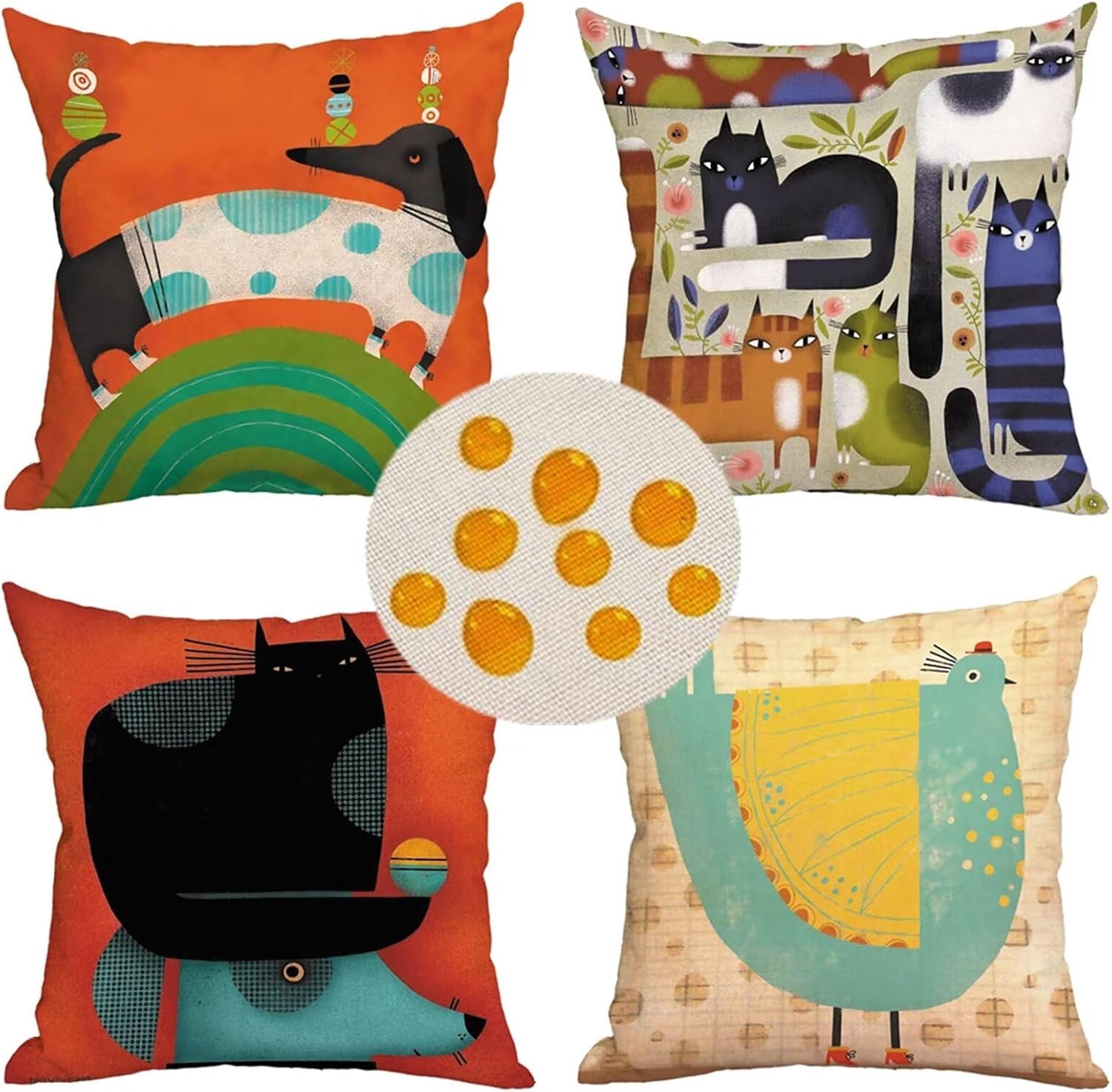 Kussenslopen Waterdichte Set van 4 Cartoon Dieren, Vierkant Dubbelzijdig Linnen Materiaal, Met onzichtbare rits, Kussens voor Patio Balkon Bank Boerderij Tuin Decoratief 70 cm x 70 cm