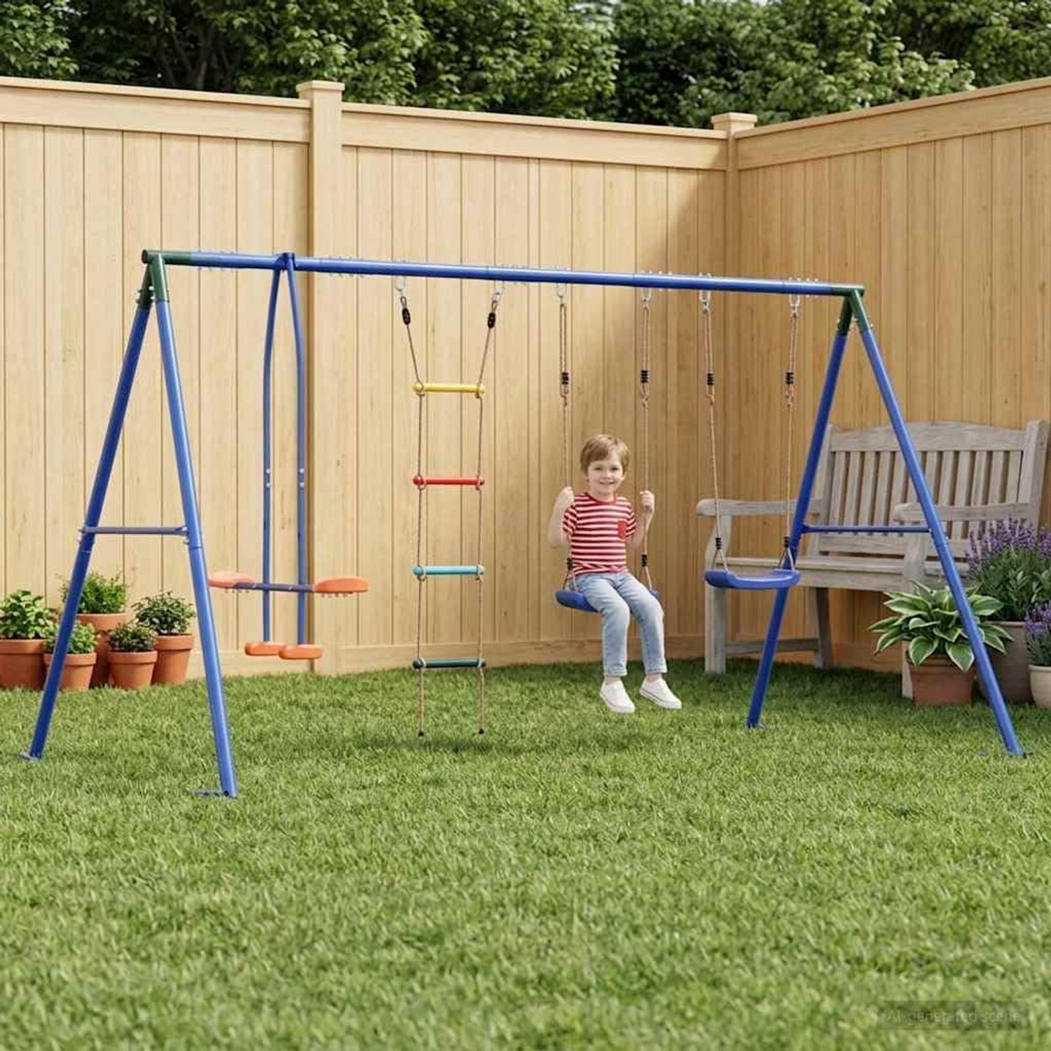 Schommelset voor de tuin met A-frame, in hoogte verstelbaar, stalen frame, afmetingen 330 x 185 x 185 cm, voor kinderen van 3 tot 10 jaar