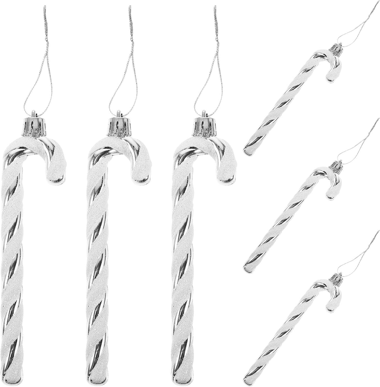 6 Stuks Delige Zilveren Candy Cane Kerstboomornamenten voor Feestelijke Kerstdecoratie Eenvoudig Te Hangen aan Boom Deur Muur of Raam voor Thuis Tuin