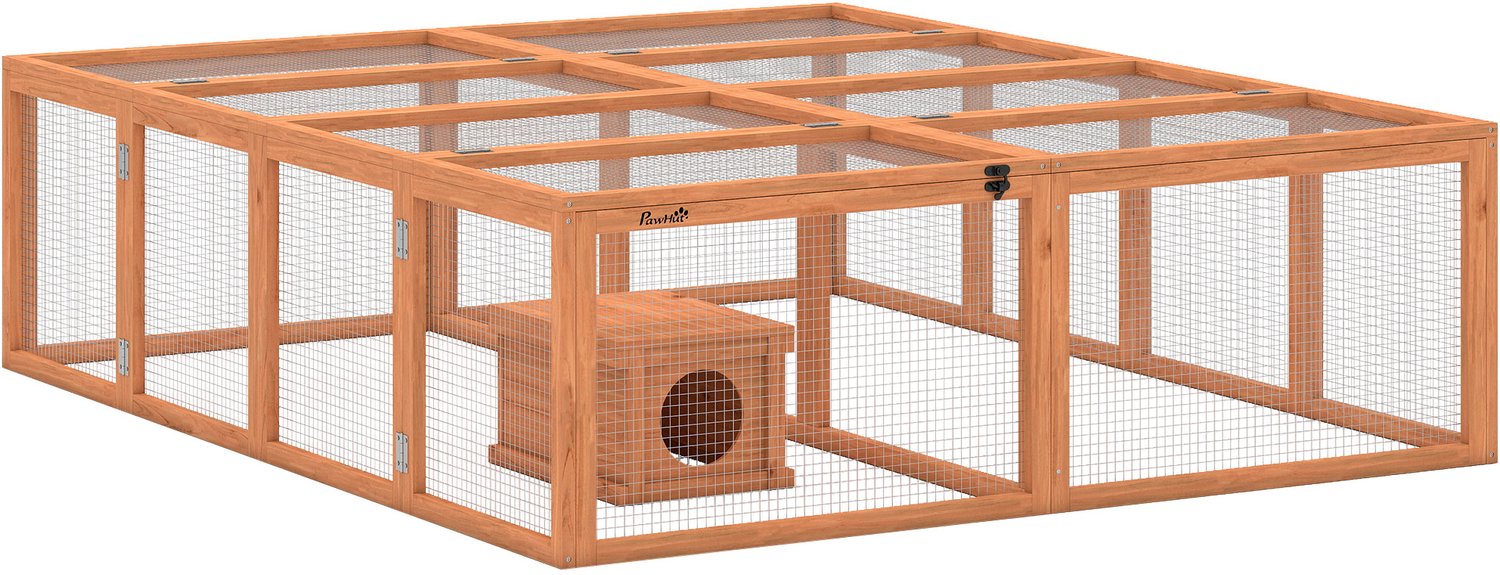 Pawona Konijnenren met nachthok - 180,4 x 150 x 48 cm - Oranje