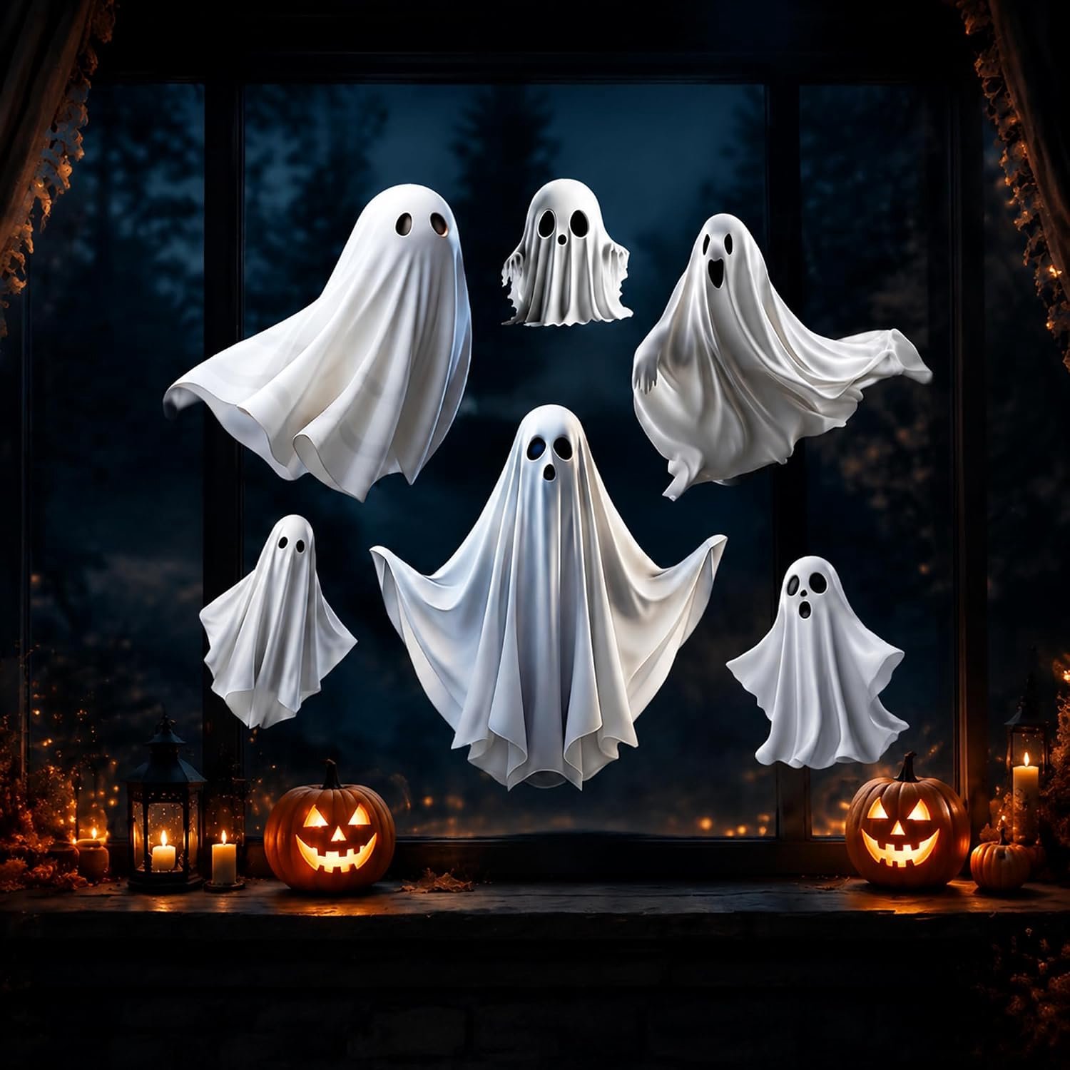 Raamstickers, 6 vellen spoken Halloween raamdecoratie, Halloween decoratieve raamstickers, waterdichte Halloween stickers, horror decoratie raamstickers Halloween decoratie