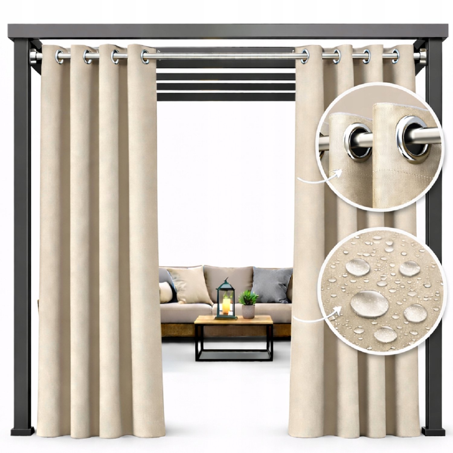 NOW-ART Waterdichte Tuindoek Gordijn 155x260cm Beige - Terras & Balkon