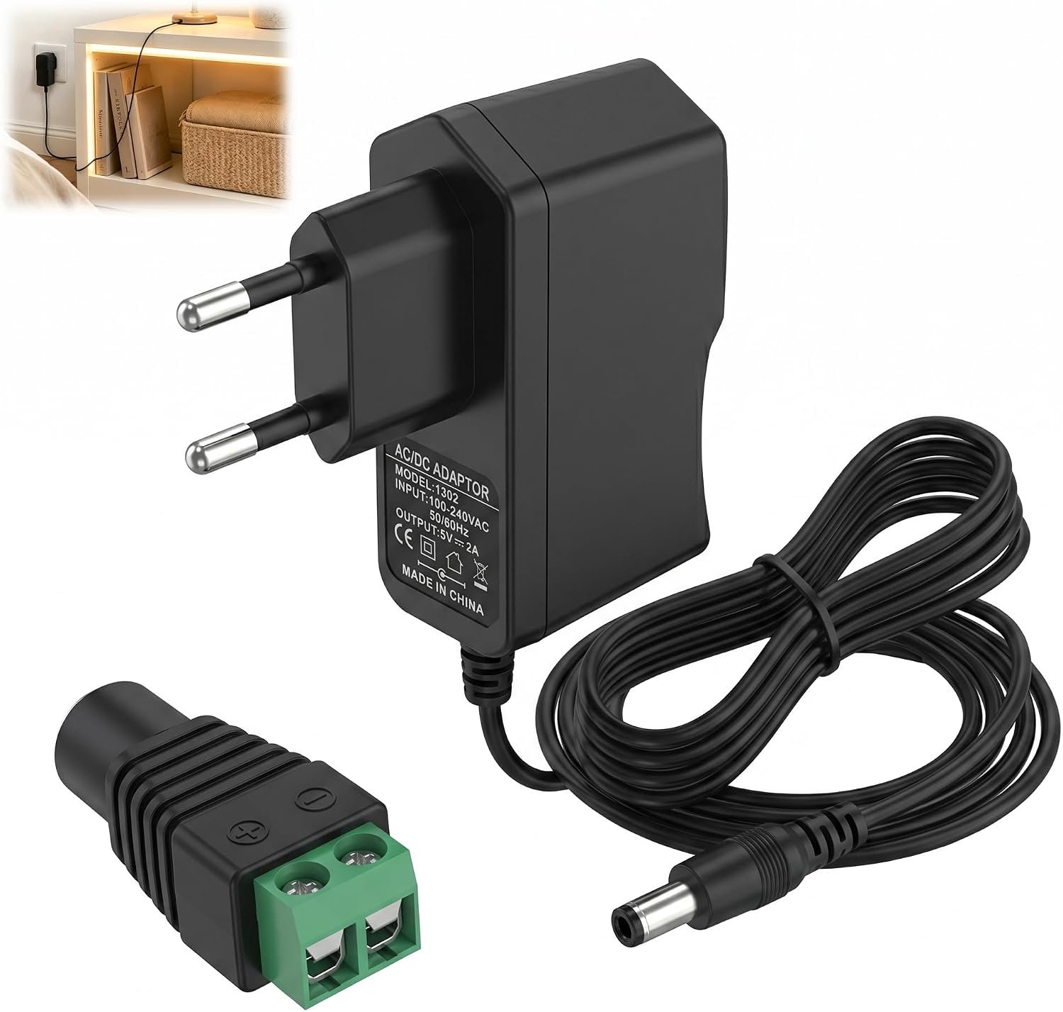 5 V 2 A, universele oplader 5 V, 2 A, AC/DC-adapter met stekker 5,5 x 2,1 mm, ingang 100-240 V 50/60 Hz, stabiele voeding voor routers, bewakingscamera's, ledstrips