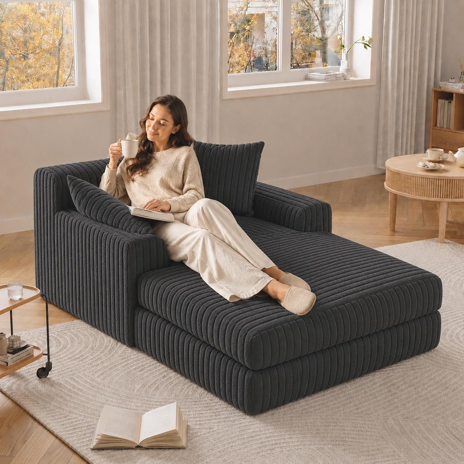Sofa Corduroy slaapbank, comfortabele eenpersoons vloerbank (donkergrijs)