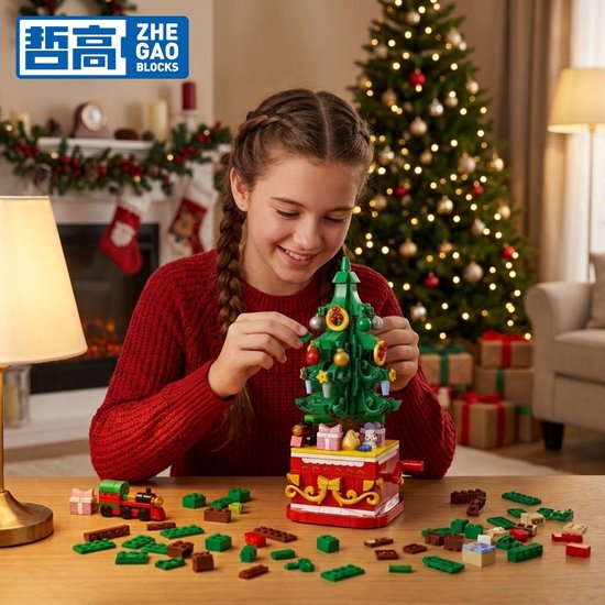 Zhe Gao 11149 Roteerbaar Kerstboom bouwset | Incl. mini kersttrein | Creator classic bouwpakket | Educatief speelgoed voor volwassenen & kinderen | Kerst bloemen decoratie geschenkset | Niet geschikt voor lego | Bouwdoos met 366 bouwstenen — cadeau in Spellen & Speelgoed - foto 4