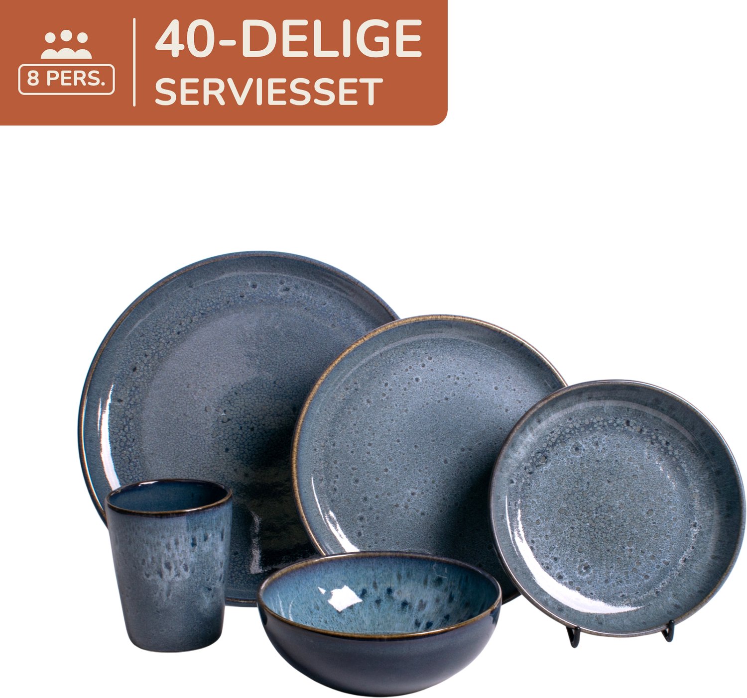 40 delige serviesset - 8 persoons - blauw met aqua - Portugees stoneware - Amadora - Kade 171 serviessets - hip en trendy
