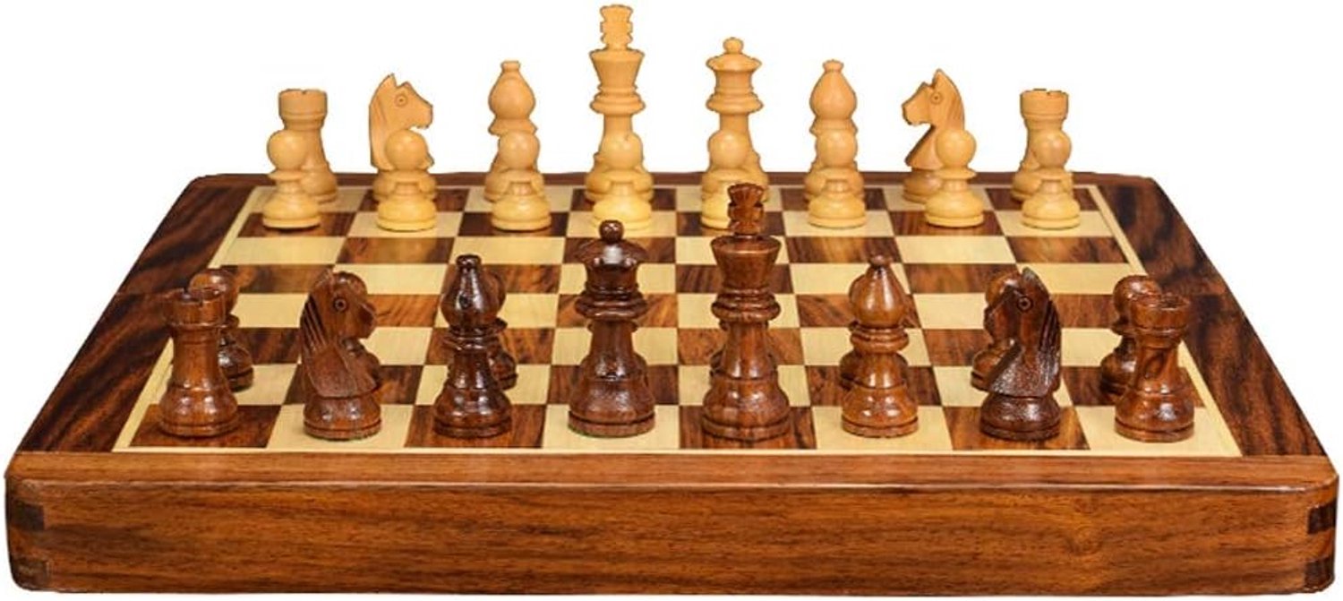 Schaakspel Internationaal schaak -draagbaar vouwen houten schaakbord en massief hout schaakstukken met magnetische schaakset Schaaksets voor kinderen en volwassenen (Color : Medium model)