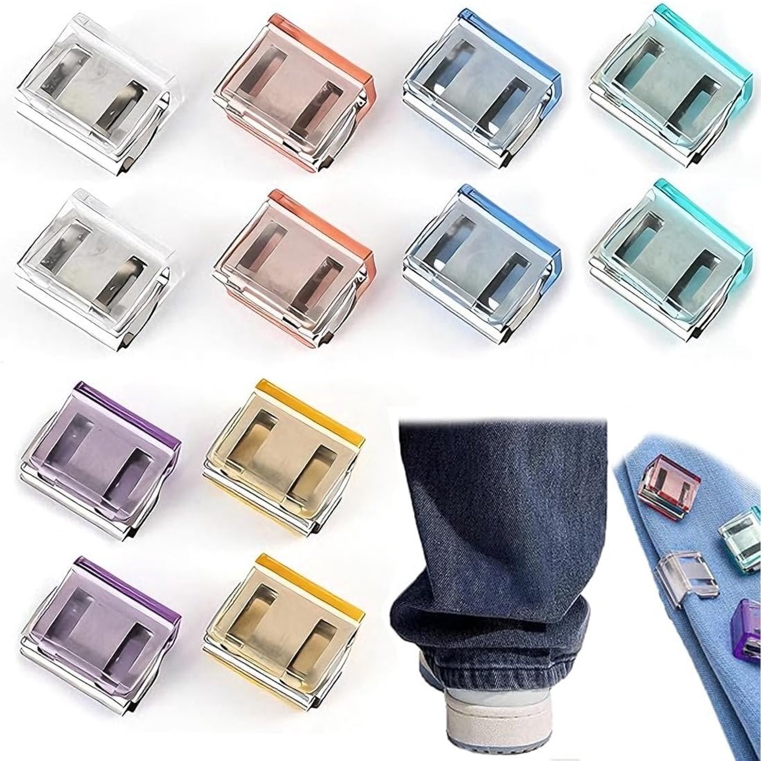 Broekzoomclips, 12 stuks, voor het bevestigen van broekpoten, onzichtbare zoom, transparante clips voor papier, vervanging voor rokken en documenten