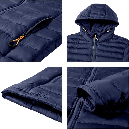 Jas voor heren, gewatteerde, winddichte jas met capuchon, lichte donsjas, dikke thermische dons, ritssluiting, winterjas met afneembare outdoor overgangstop voor dagelijks gebruik — afbeelding 2
