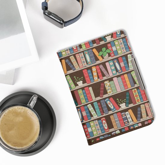 kwmobile e-reader hoesje geschikt voor Kobo Clara BW / Colour hoes - E reader flip case met magneetsluiting - Ereader cover - Zomerse bibliotheek design in blauw / groen / roze — afbeelding 4