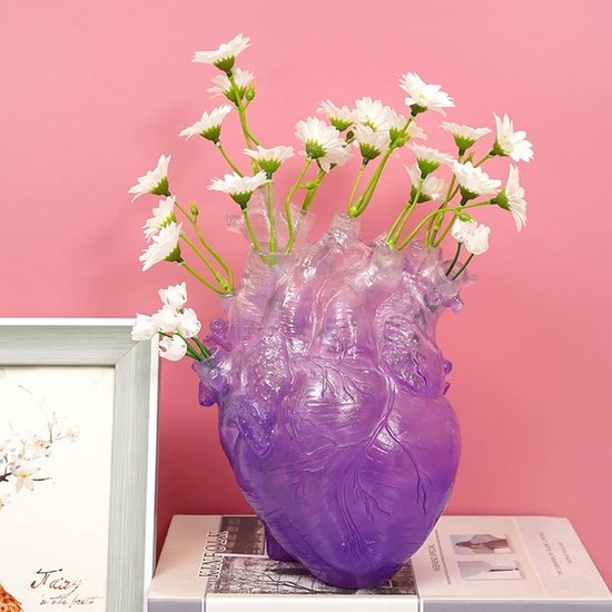 Gesimuleerde Hartvormige Bloemenvaas, Onregelmatige Creatieve Kunstvaasdecoraties, Harsen Hartsculptuurvaas voor Kantoor Aanrecht Boekenplank(#small- transparent red) — afbeelding 5
