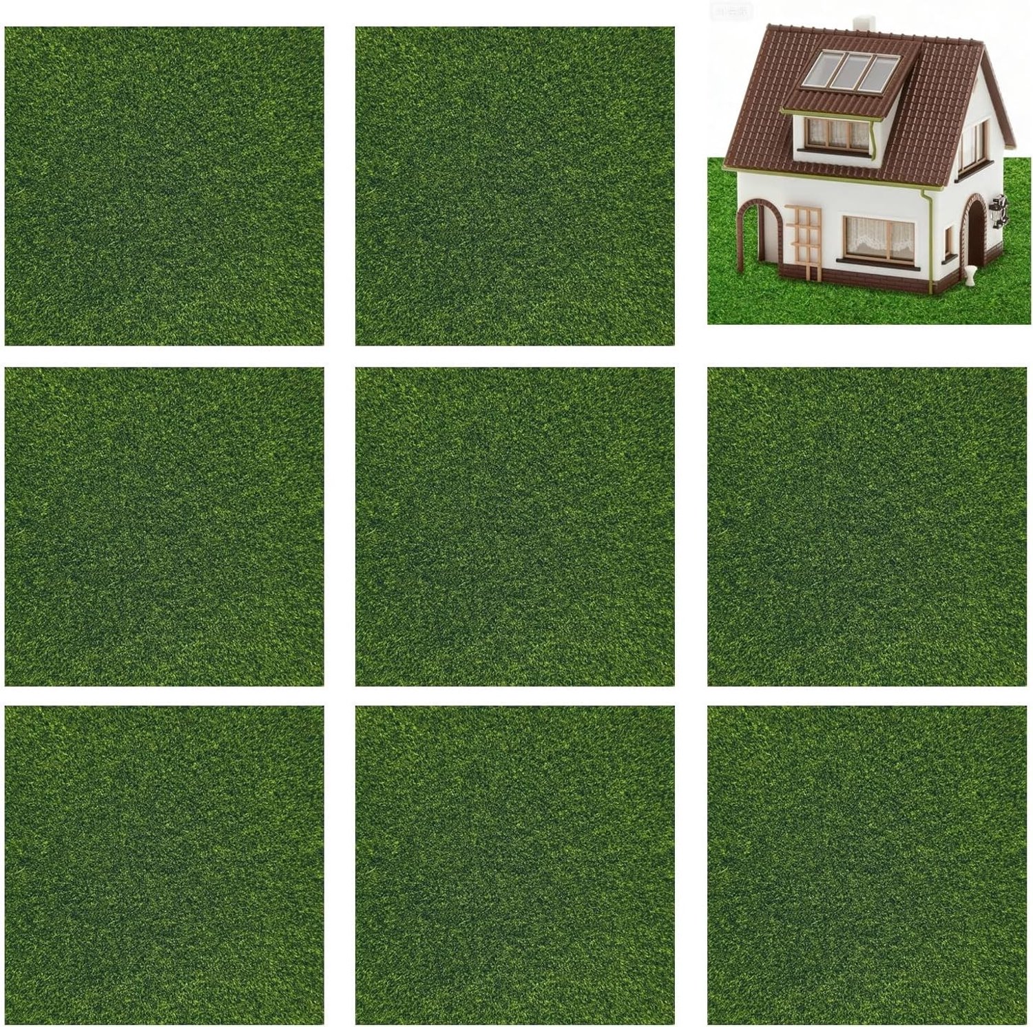 DIY Miniatuur Kunstgras Tegels - 8 Stuks van 15 x 15 cm voor Tuinprojecten, Moss Decoratie en Poppenhuis Accessoires