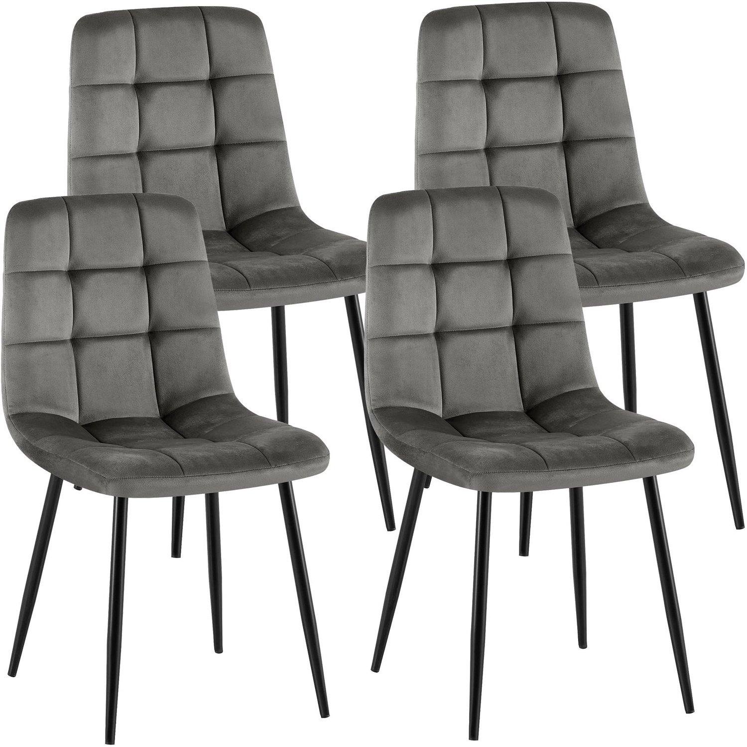 Luxe Comfort Eetkamerstoelen - Set van 4 - Donkergrijs Fluweel/donkergrijs