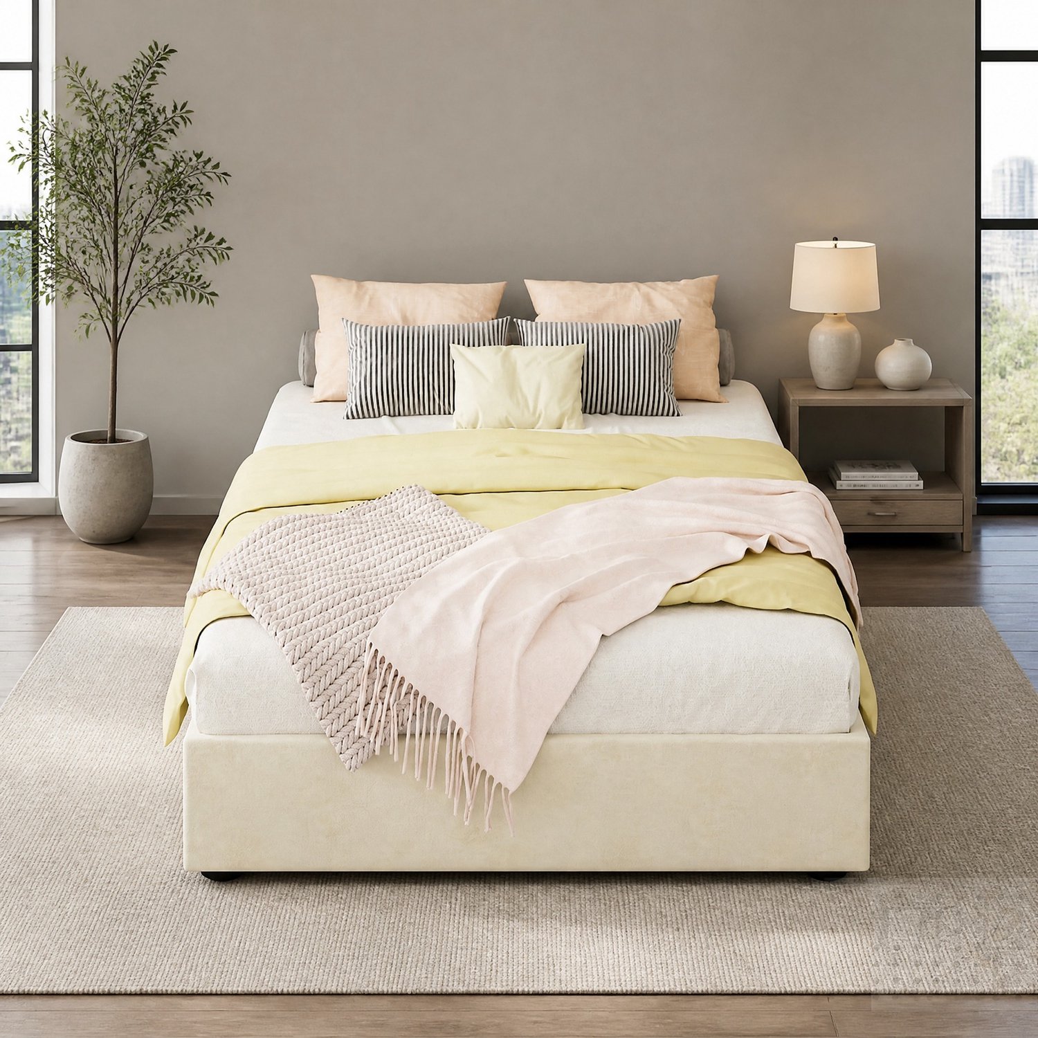 CHICFURN Gestoffeerd bedframe 90x200 cm - opbergruimte met gasveren - beige