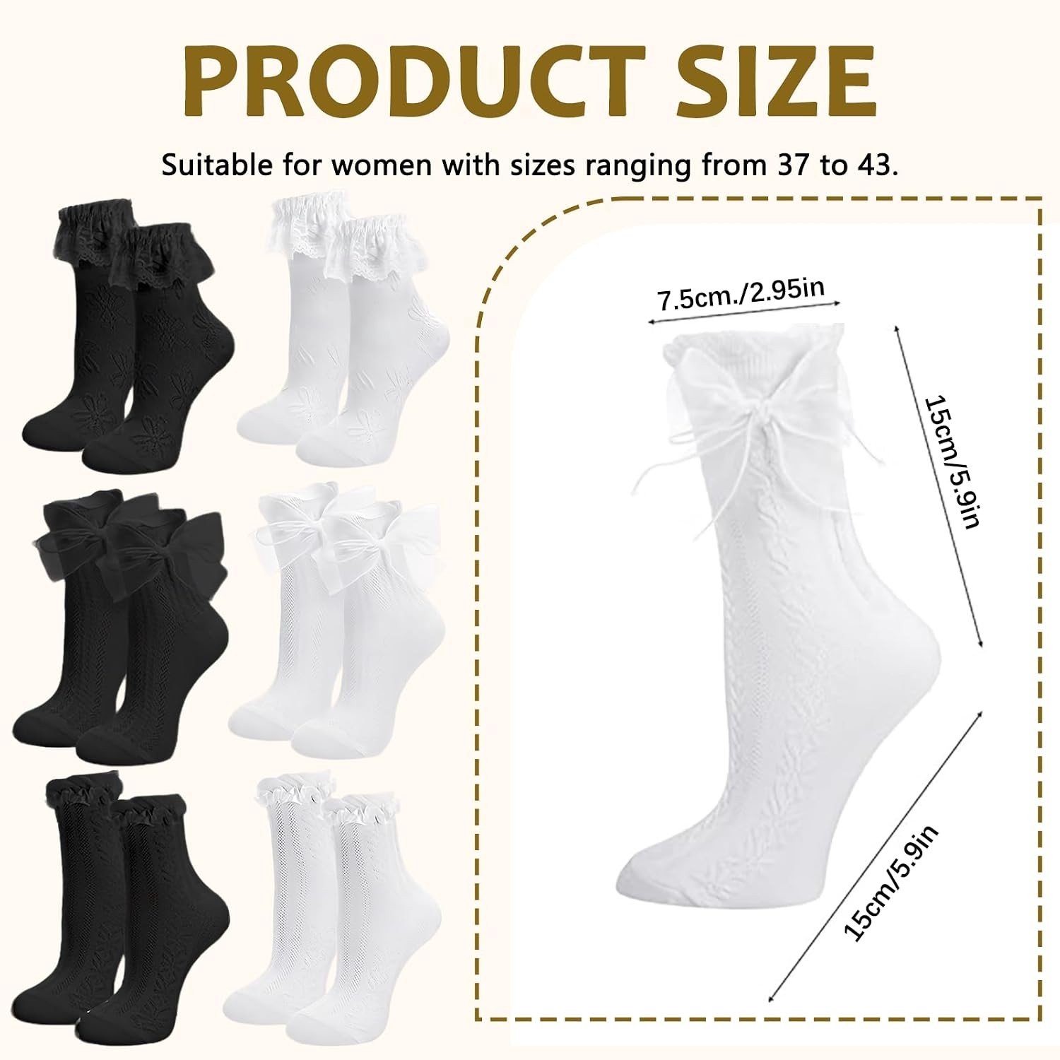 Schattige Korte Kousen met Ruffles en Kant voor Dames - Ademend Katoen, Comfortabel en Elastisch, Perfect voor Feestjes en Dagelijks Gebruik