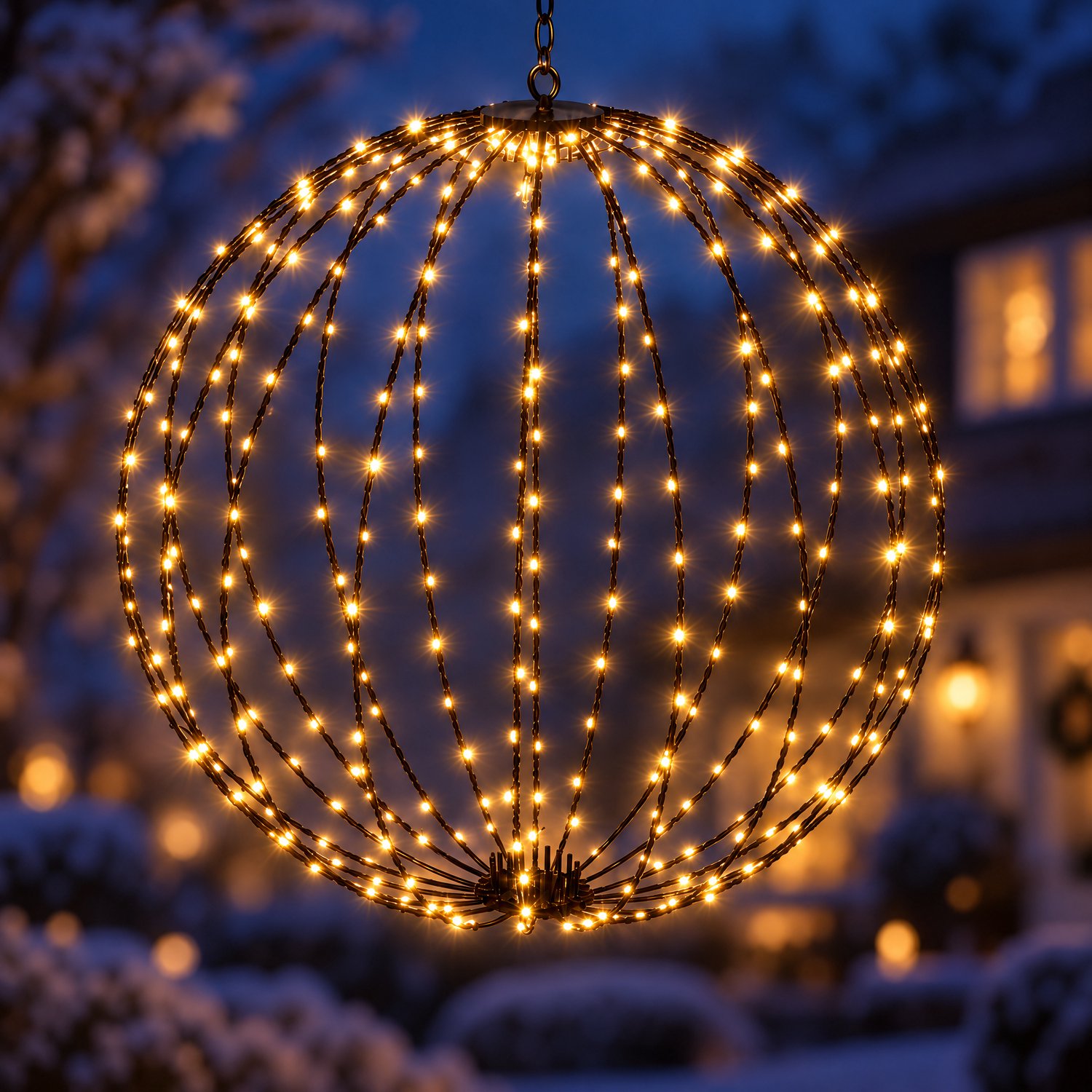 Cheqo® Lichtbol 50 cm - Warm Wit - 320 LED - Kerstverlichting voor Binnen en Buiten - Timer - Verlichte Kerstbal - Lichtbal - Kerstlampjes - Kerstdecoratie - Kerstfiguur - IP44 - Zwart - Sfeerverlichting - Tuinverlichting - Kerstversiering