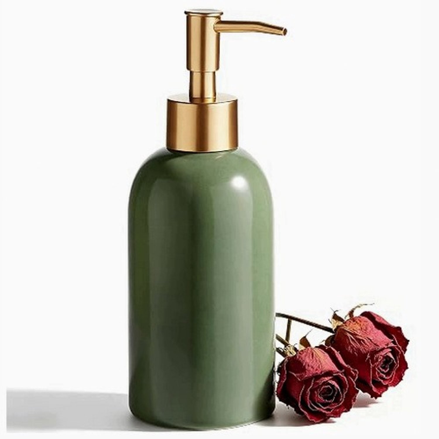 Keramische Zeepdispenser 350ml Groen Mat Goud - Stijlvolle Badkamer