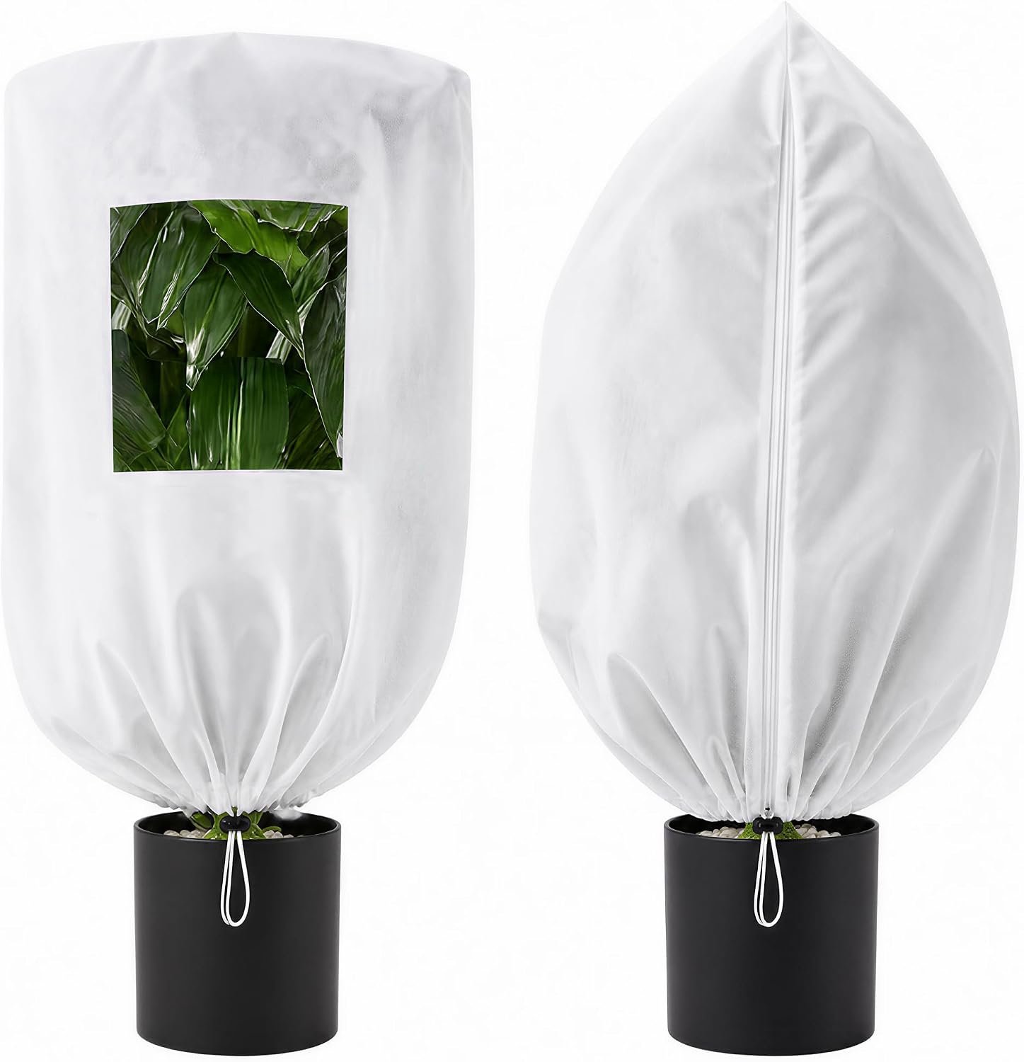 YAGXIG Beschermhoes planten - Planthoes-set van 2 - 100cm x 80 cm - tegen vorst- Plantenhoes tegen vorst-UV-doorlatend-Beschermhoes winter boom/plant -Beschermhoes Winter-Met transparant venster- tegen vorst-Herbruikbaar-Wit