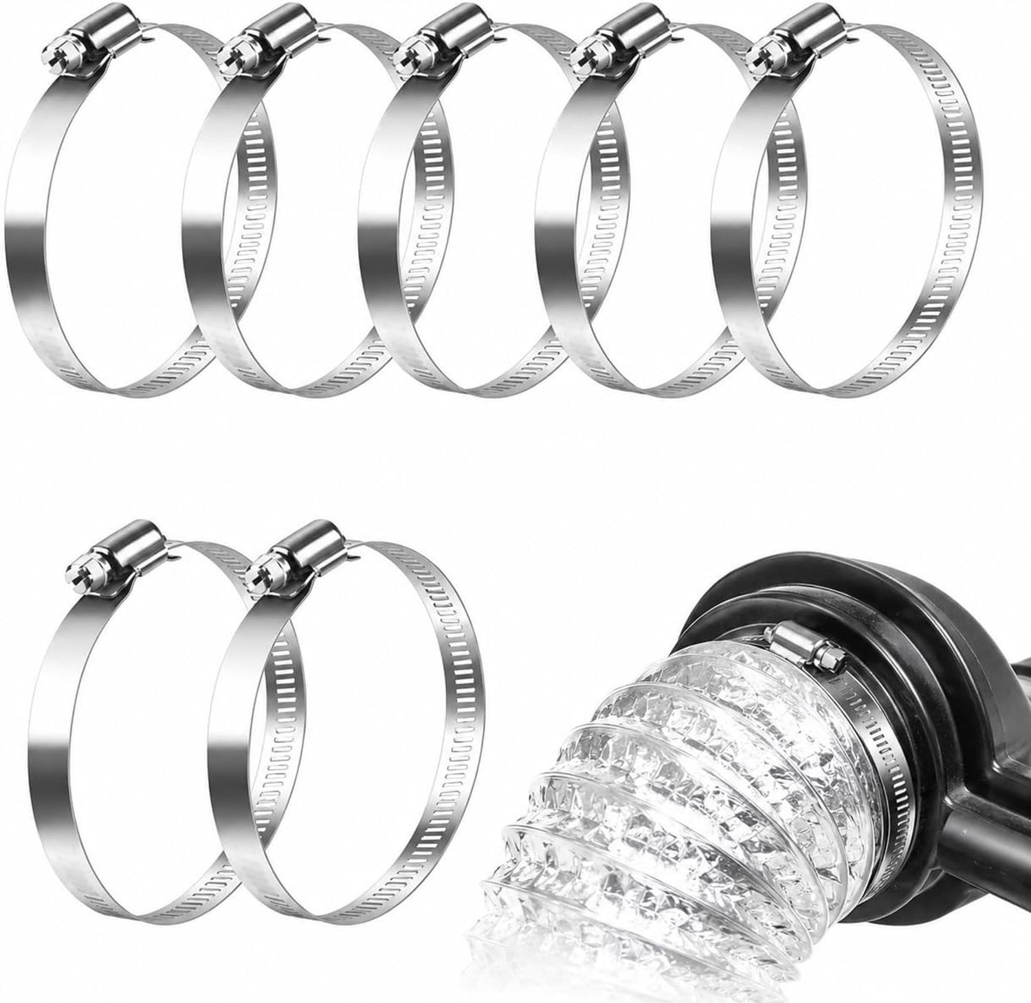 Verstelbare RVS Slangklemmen 91-114 mm - 7 Stuks voor Zwembadslangen, Ventilatiebuizen en Afvoerslangen - Sterke Klemmen voor Betrouwbare Verbindingen en Duurzaam Gebruik