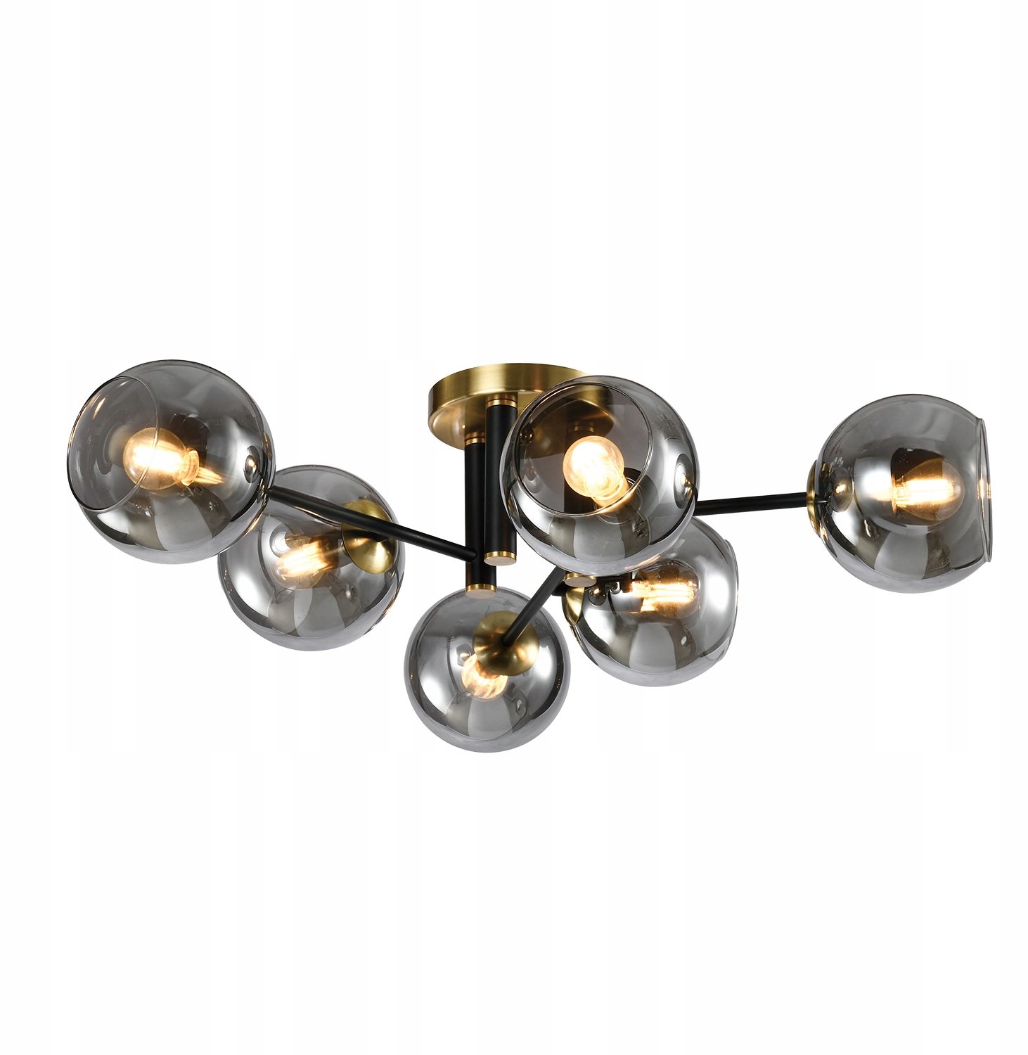 Decoratieve Plafondlamp Grijs Glas 6xE14 Zwart-Goud