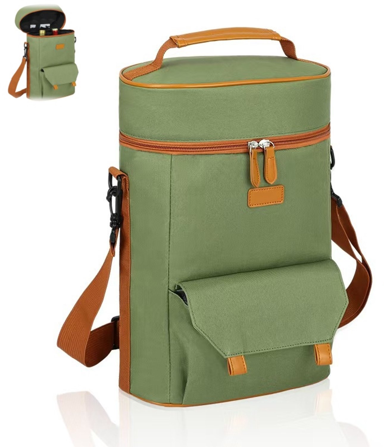 1 stuk - wijn koeltas - wijn draagtas geïsoleerde - wijn tas picknick tas - wijn koelzak thermo tas - 300d pvc materiaal - met handvat en schouderriem - 24 x 10,2 x 36 cm - voor picknick buitenactiviteit reizen feest thuis uitje - groen