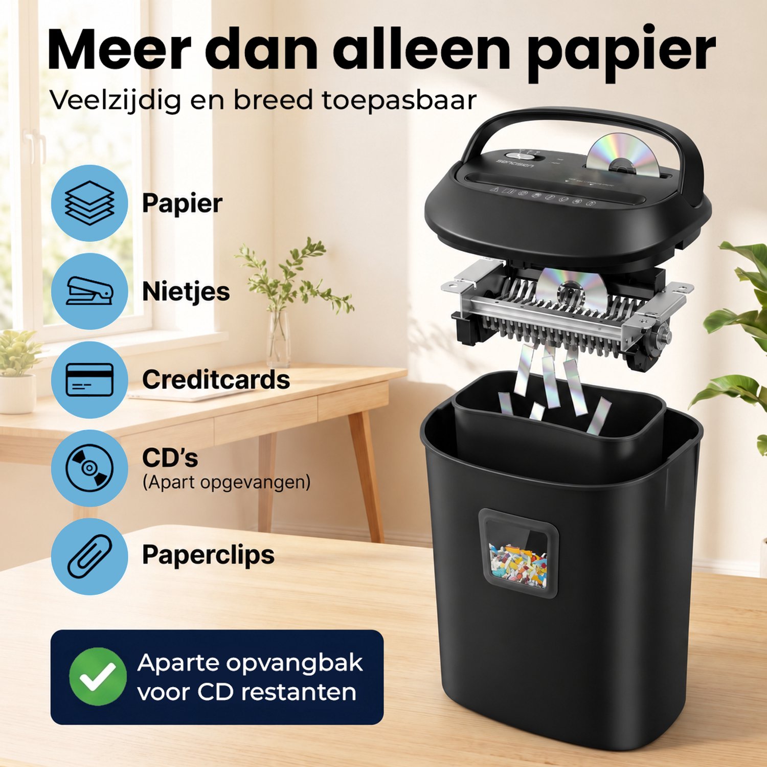 Sencision Papierversnipperaar voor Thuis - P4 Cross-Cut tot 12 Vellen - Versnipperaar voor Papier - Papiervernietiger - 25L - Incl. Olievellen - Zwart thumbnail 5