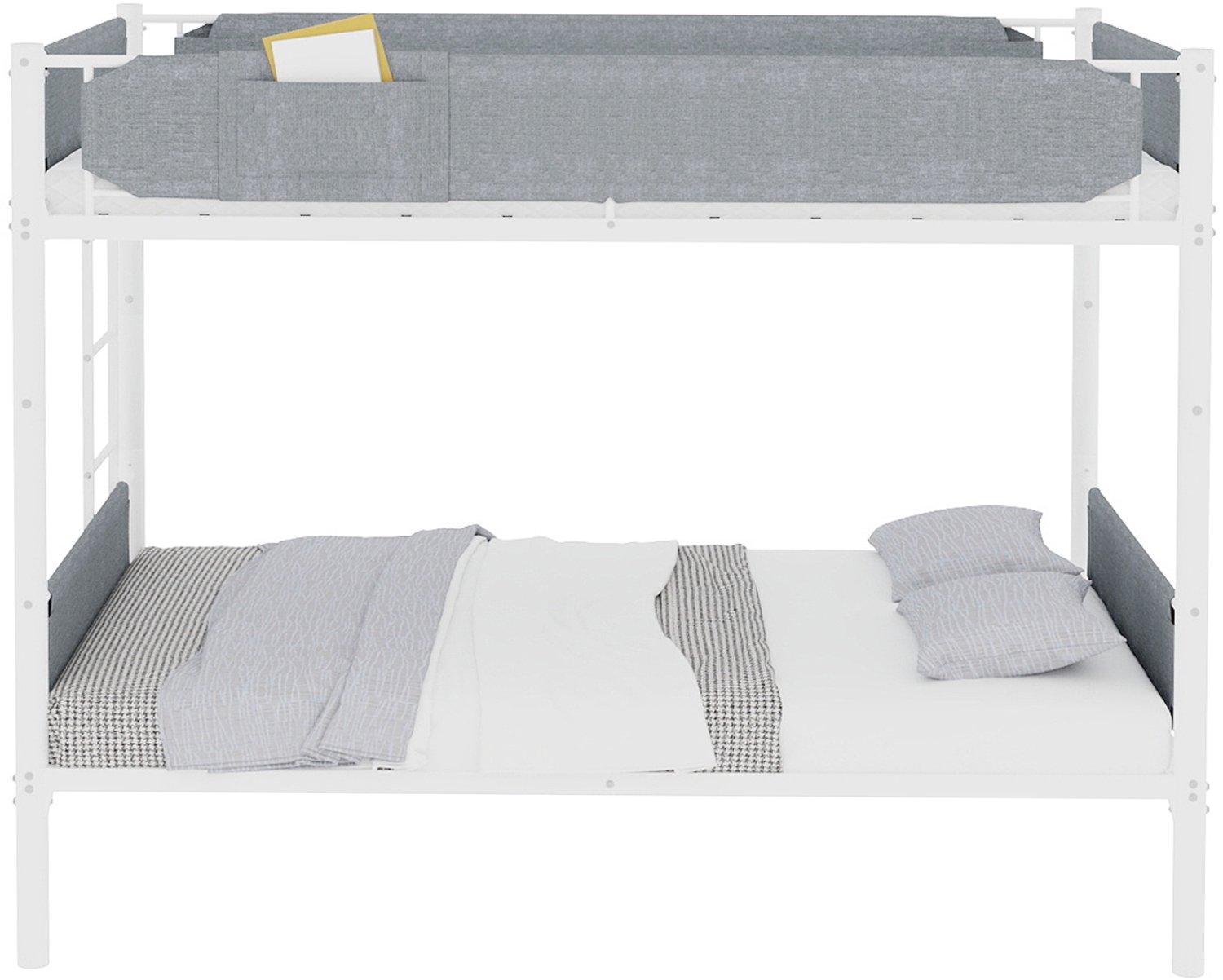 Wishdor Stapelbed 90x190 cm - Om te bouwen tot twee losse eenpersoonsbedden - Afneembare stoffen uitvalbeveiliging voor het bovenbed - Metalen frame - Modern wit - Voor kinderen en volwassenen in slaapkamer of logeerkamer