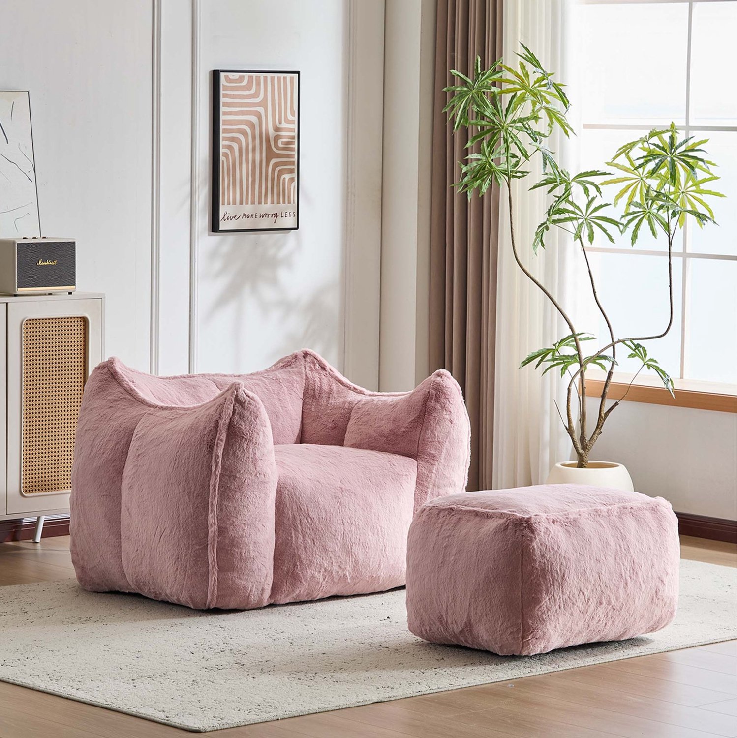 CHICFURN Fauteuil - Met hocker - Frameloos - Roze