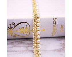Duories 2 Yards Pearl Band Vintage 1.5cm Wide Glitter Gold Cord Ribbon Decoration Ribbon Decorative Ribbon for Wedding Decoration DIY Handicraft Cloth