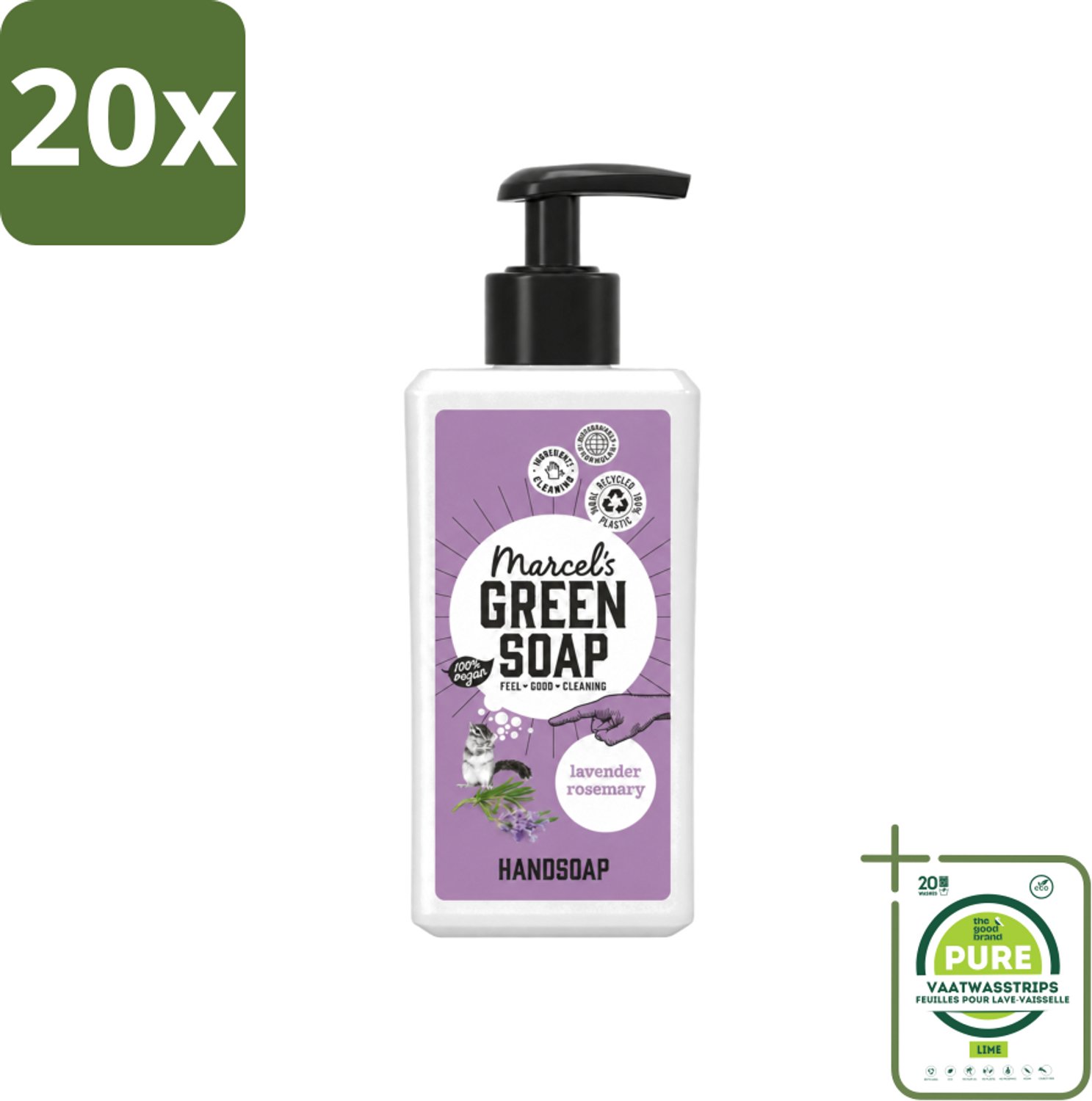 20 x Marcel's Green Soap - Handzeep - Lavendel & Rozemarijn - Zachte verzorging - 250 ml - Grootverpakking - Vaatwasstrips - Handzeep - Handen Verzorgen - Natuurlijke Handzeep - Lavendel Handzeep - Rozemarijn Handzeep