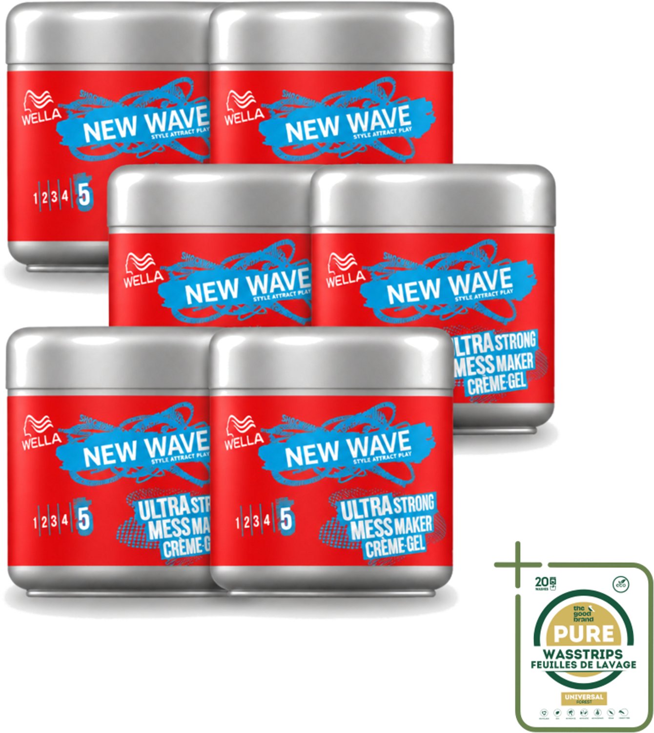 6 x Wella – New Wave Mess Maker Ultra Strong – Haargel – 150 ml - Wasstrips - Warrige Look - Haarstyling Gel - Crème-gel - Haarfixatie - Natuurlijke Look