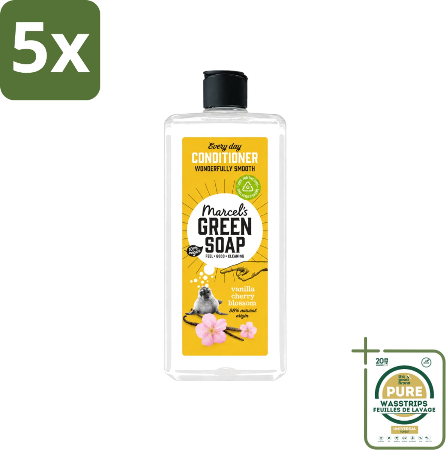 5 x Marcel’s Green Soap – Conditioner – Vanilla & Cherry Blossom – 300 ml - Wasstrips - Haarverzorging - Conditioner - Natuurlijke Conditioner - Vanille En Kersenbloesem - Vegan Haarverzorging
