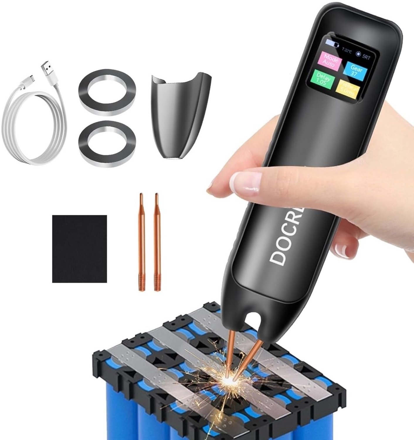 Puntlasapparaat 2200mAh - Puntlasser - LCD Kleurenscherm 1,33 inch - 800A Uitgangsstroom - 19,6 x 4,1 x 2,5 cm - Inclusief Nikkelfolie - Lasapparaat