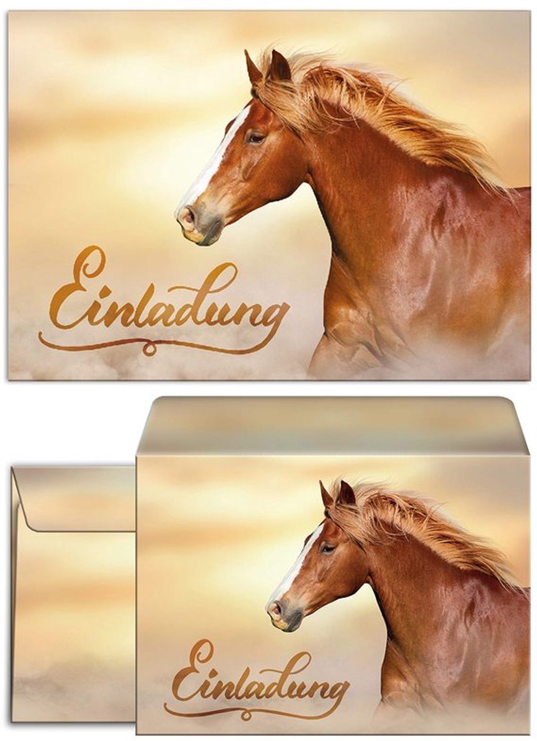 Uitnodigingskaarten voor kinderfeestje - Paard - 8 kaarten + 8 enveloppen