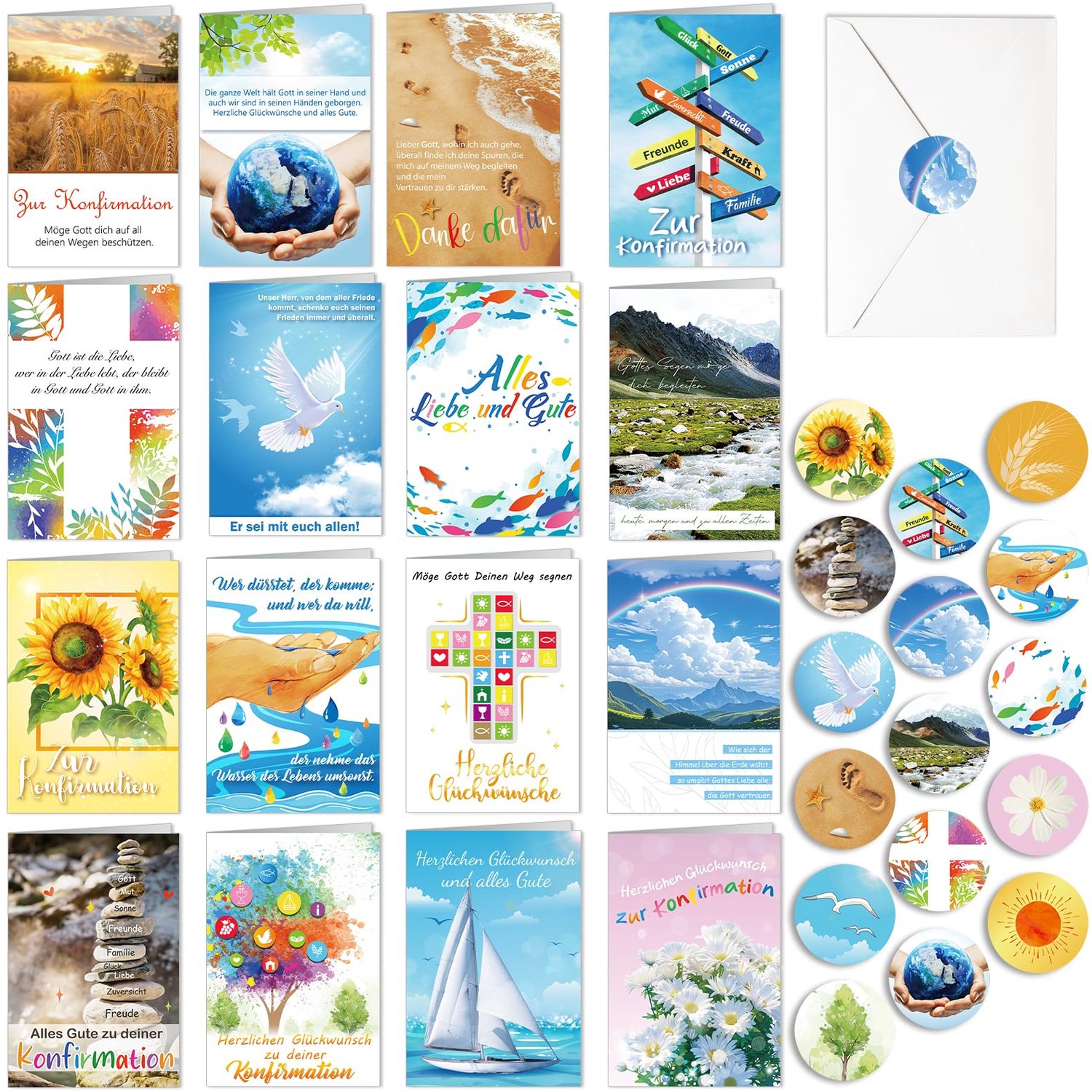 Wenskaarten Set 16 Stuks - Wenskaarten Blanco - Wenskaarten Verjaardag - Wenskaarten Zonder Tekst - Wenskaarten Box - Inclusief Enveloppen en Stickers - Groetenkaarten
