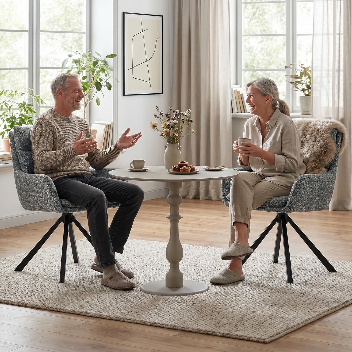 Draaibare Eetkamerstoelen met Armleuningen en Dubbele Rugleuning Set van 4 – 360° Draaibare Stoelen met Uitneembaar Kussen
