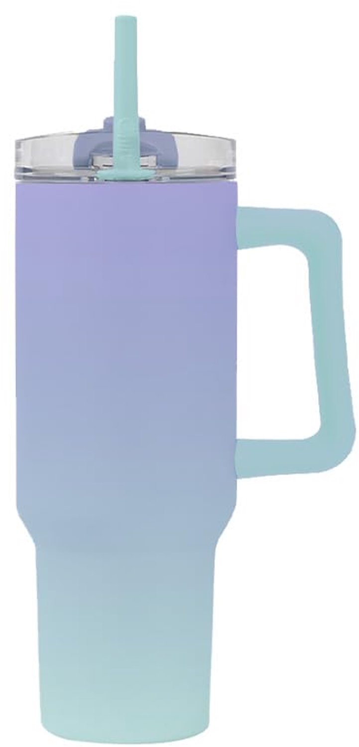 Tumbler Thermo Travel Bottle - 1,2 L met Handgreep en Rietje - Paars/Groen