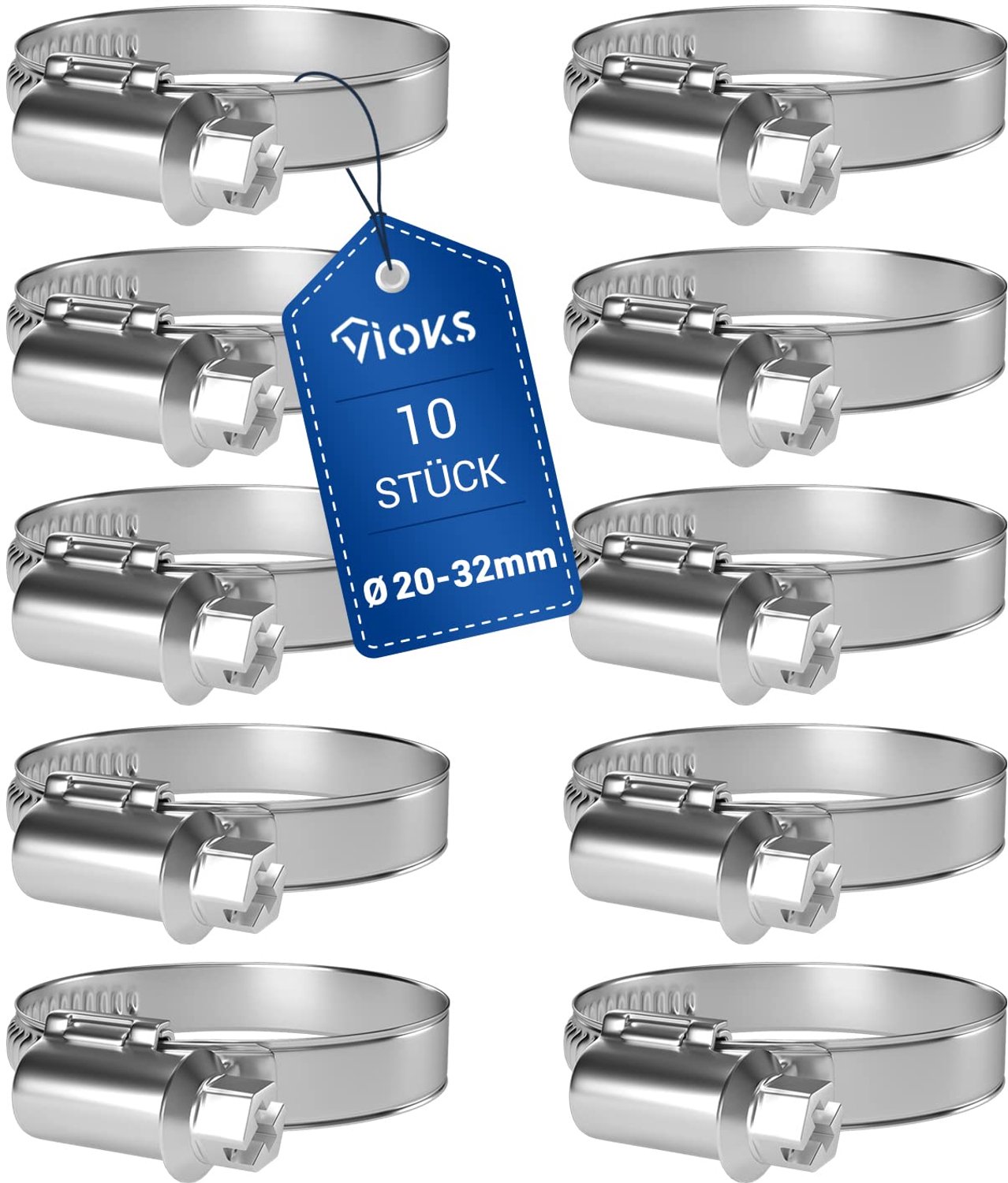 Set van 10 Slangklemmen - 20-32 mm Diameter