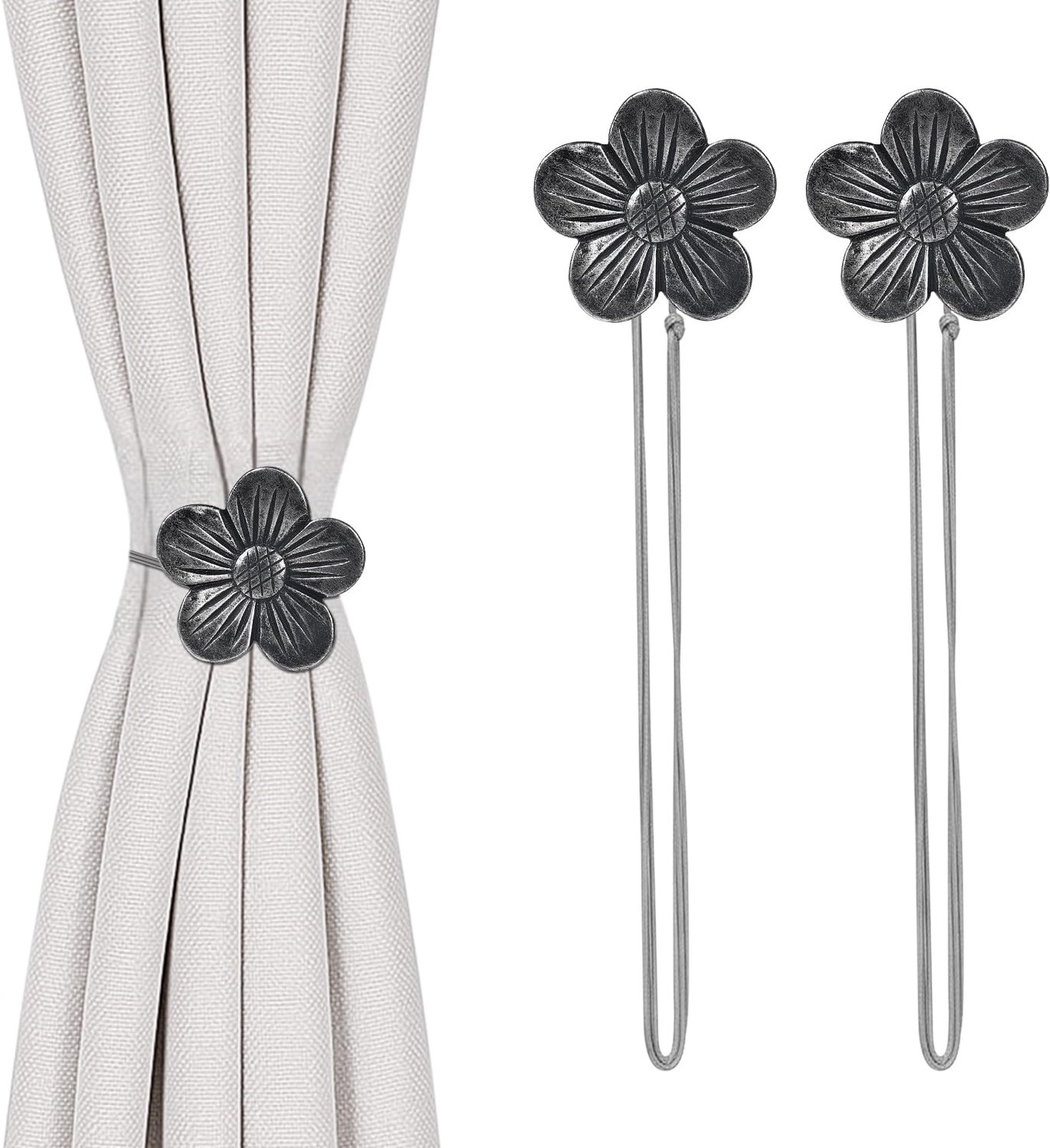 2 Magnetische Bloemengordijnen met Bindruggen - Krachtige Magneet en Verstelbaar Koord