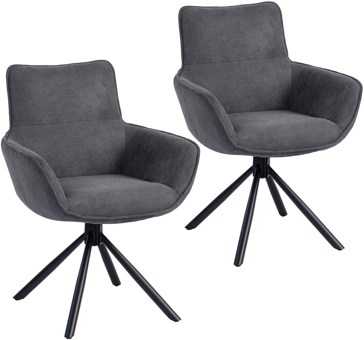 Homcom Eetkamerstoel Draaibaar Set van 2 Fluweel - Eetkamerstoelen - Kuipstoel - Gestoffeerde Stoel - Donkergrijs