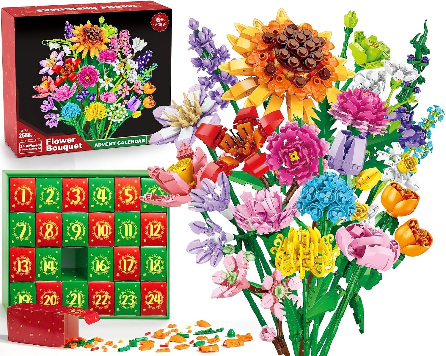 adventskalender 2026 - adventskalender - bloemstukken kunstbloemen - constructiespeelgoed - woondecoratie - Valentijnsdagcadeaus- verjaarda kerstversiering