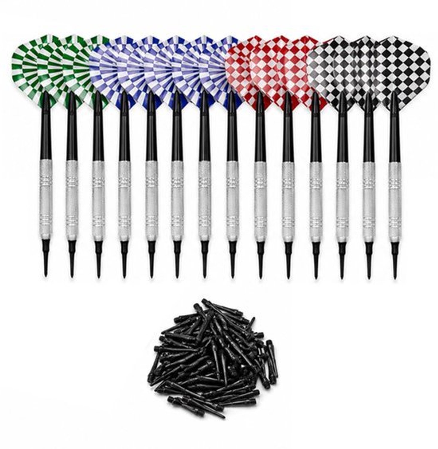 12 stuks zachte dartpijlen met kunststof punt, 14 g, zachte dartpijlen set met 100 reservepunten voor elektronisch dartbord, 4 kleuren, professionele softdartset